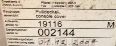 Console Cover E66-70 1.8 Mw Nº Sr. 19116 (562)
