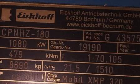 Gearbox Eickhoff CPHNZ-180 para N54 1000 KW -(335) 000
