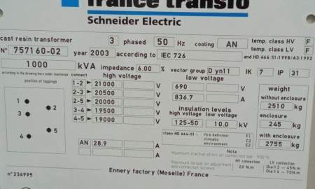 Frances Transfo 20Kw-1000 KVA-690V - 01
